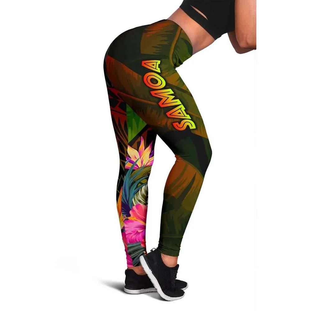 Samoa Polynesian Legging -  Hibiscus and Banana Leaves