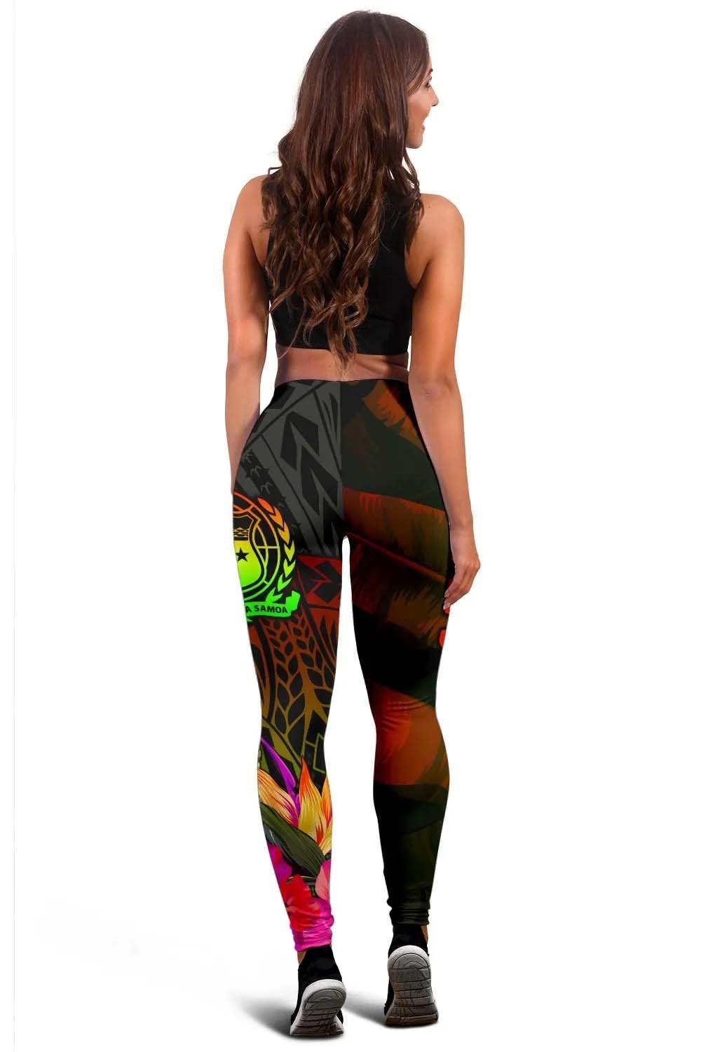 Samoa Polynesian Legging -  Hibiscus and Banana Leaves