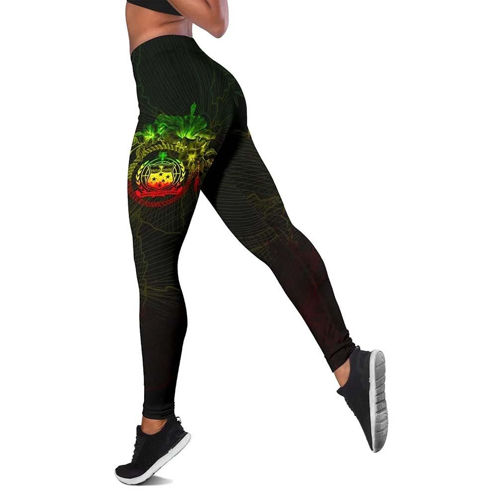 Samoa Polynesian Legging - Reggae Turtle Hibiscus Flower Frame Vintage