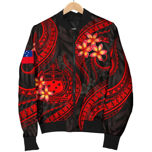Samoa Polynesian Bomber Jacket - Red Plumeria