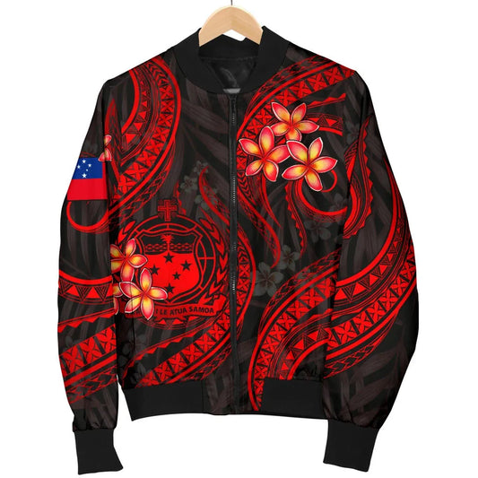 Samoa Polynesian Bomber Jacket - Red Plumeria