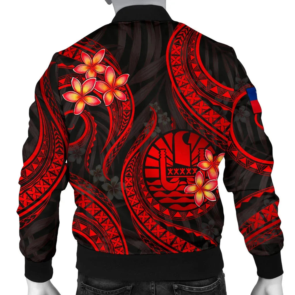 Samoa Polynesian Bomber Jacket - Red Plumeria