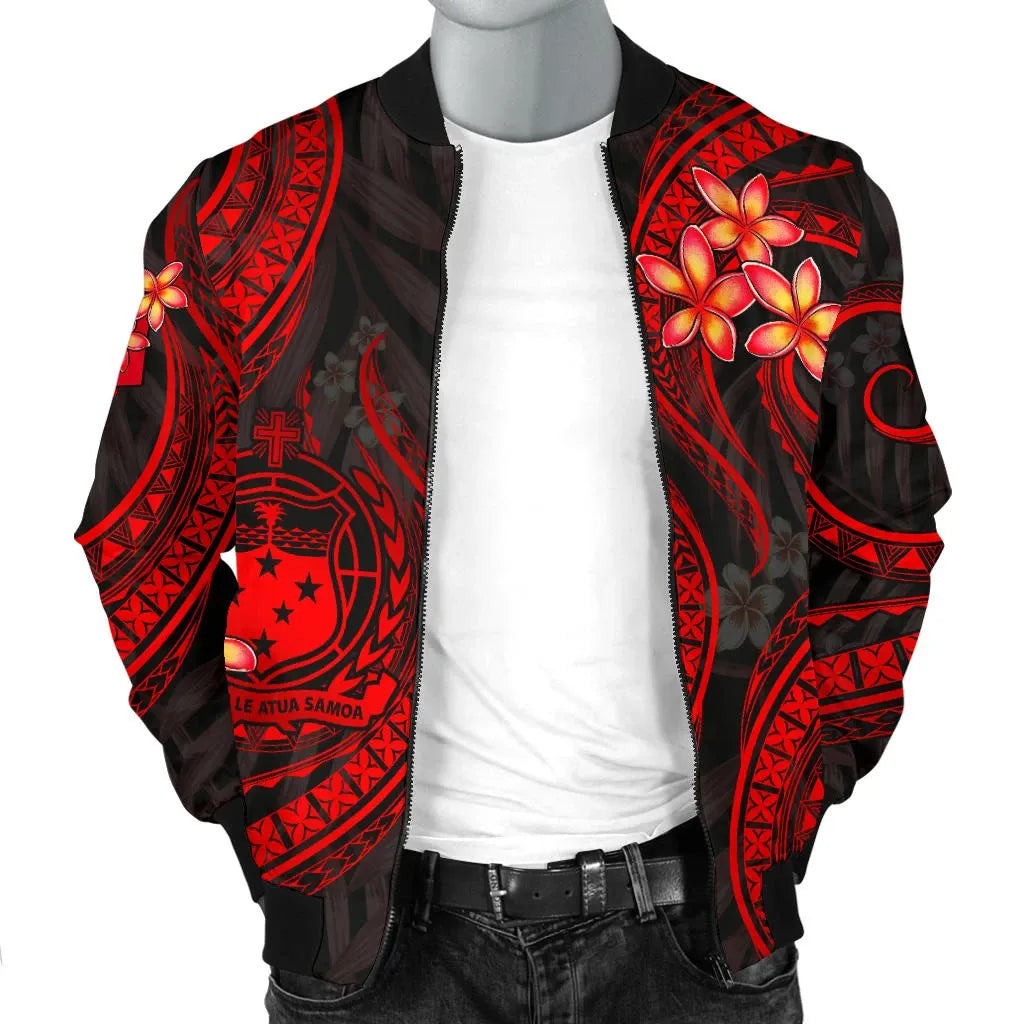 Samoa Polynesian Bomber Jacket - Red Plumeria