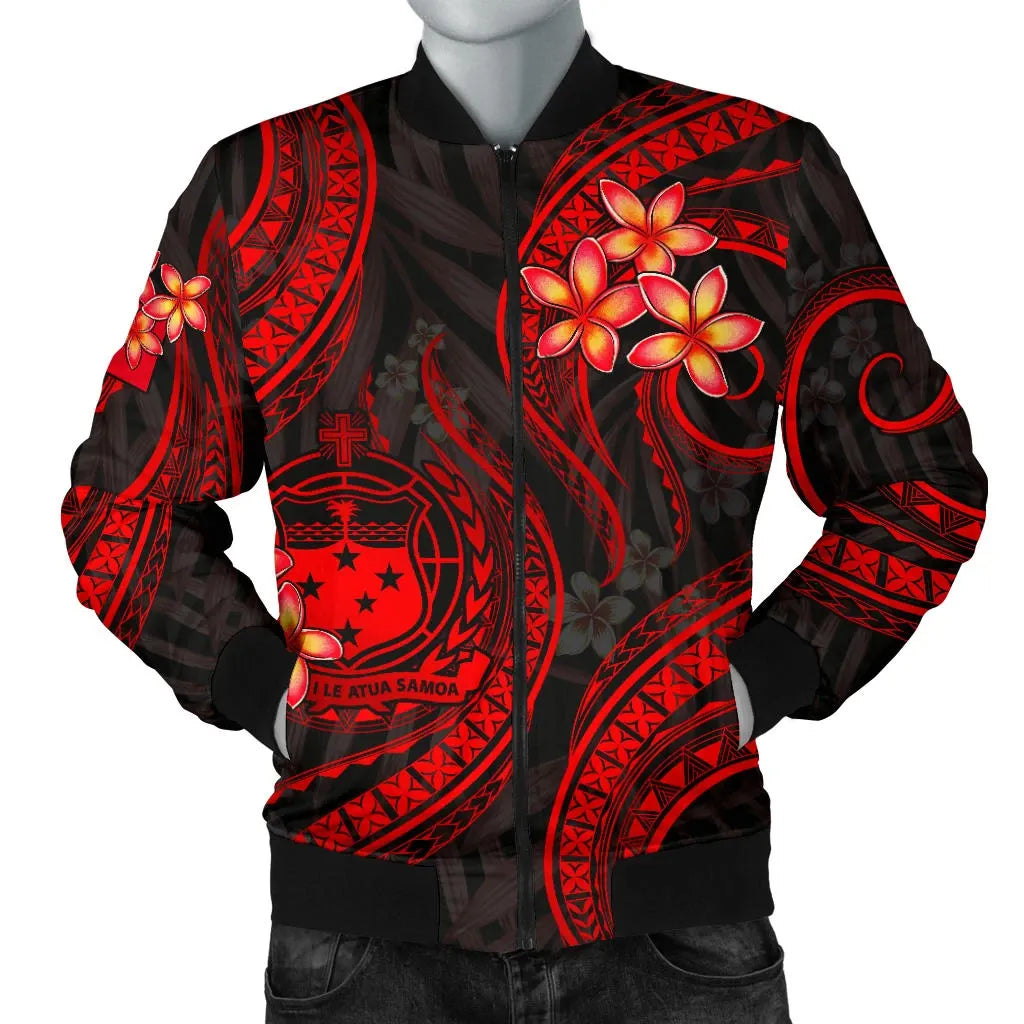 Samoa Polynesian Bomber Jacket - Red Plumeria