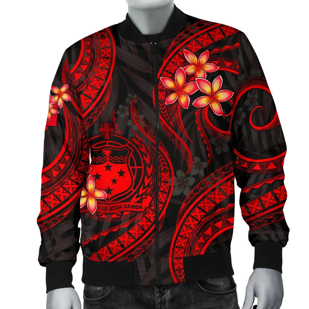 Samoa Polynesian Bomber Jacket - Red Plumeria