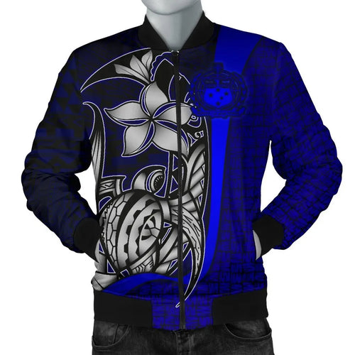 Samoa Polynesian Bomber Jackets Blue - Turtle With Hook