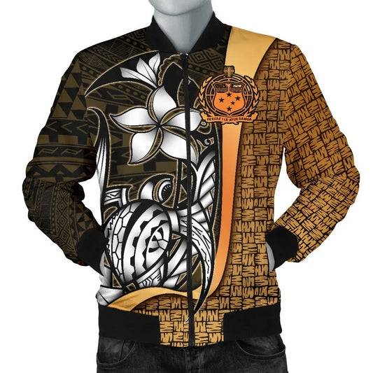 Samoa Polynesian Bomber Jackets Gold - Turtle With Hook