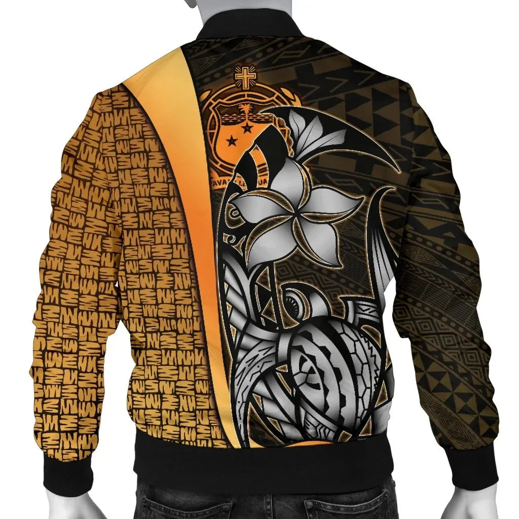 Samoa Polynesian Bomber Jackets Gold - Turtle With Hook