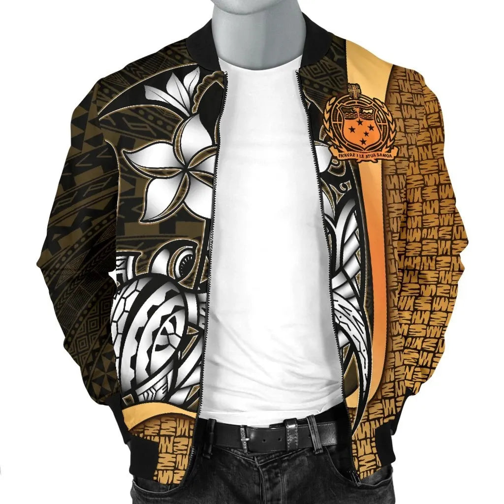Samoa Polynesian Bomber Jackets Gold - Turtle With Hook