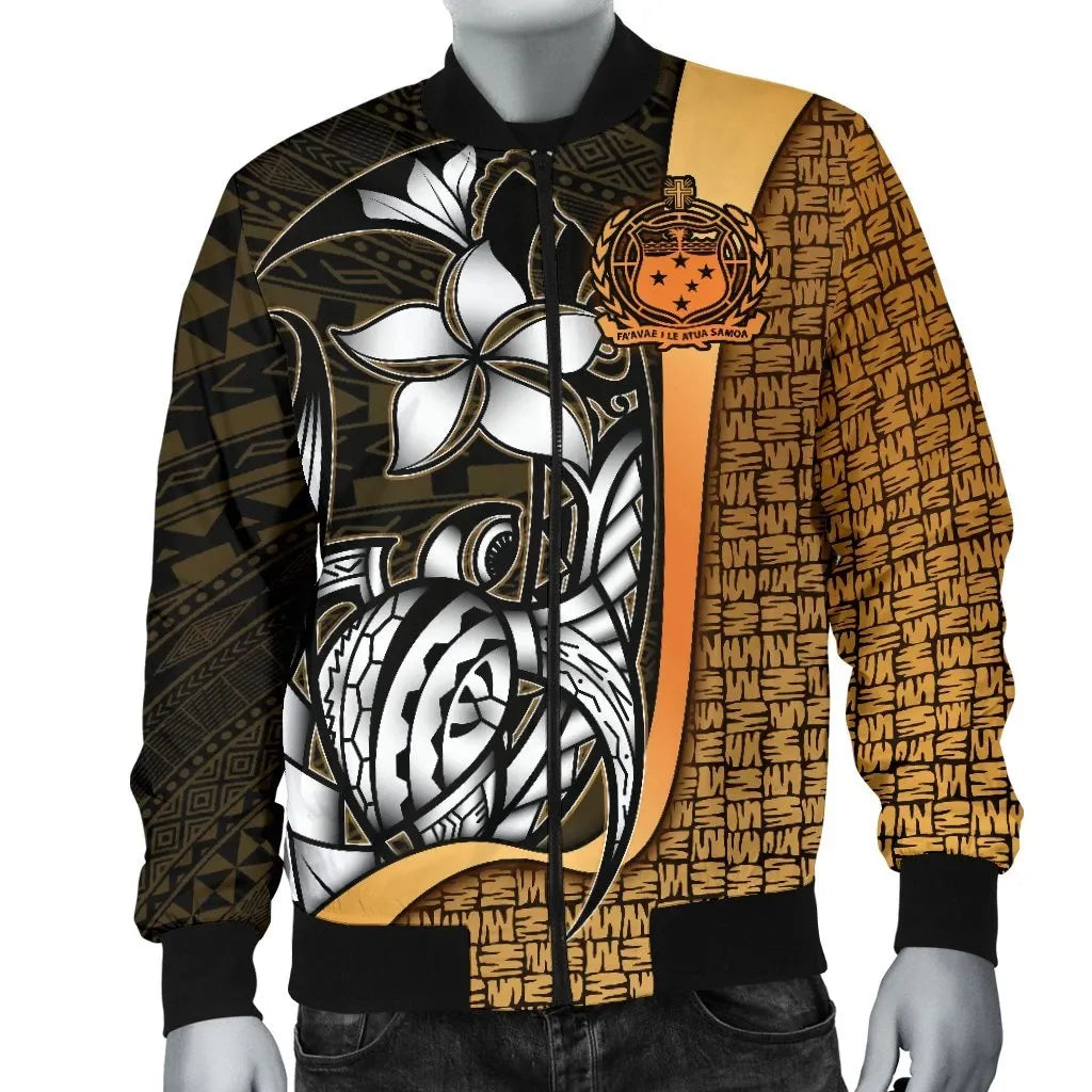 Samoa Polynesian Bomber Jackets Gold - Turtle With Hook