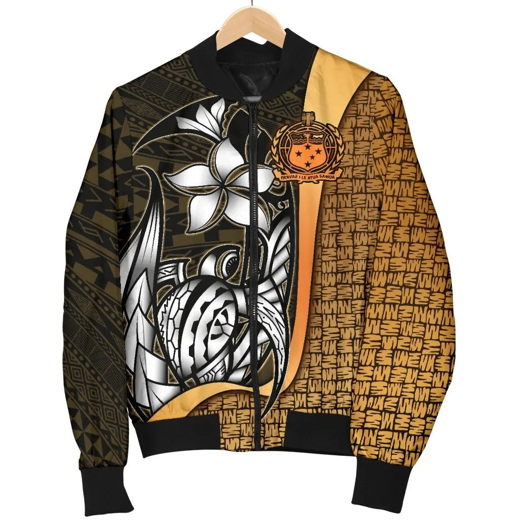 Samoa Polynesian Bomber Jackets Gold - Turtle With Hook