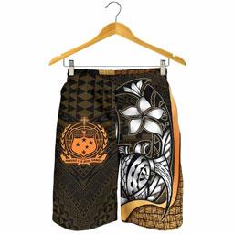 Samoa Polynesian Men Shorts Gold - Turtle With Hook