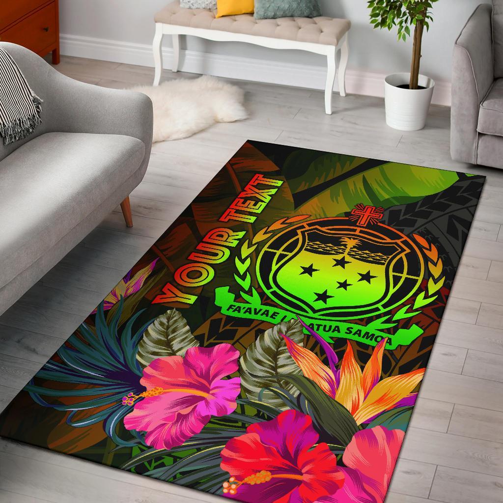 Samoa Polynesian Personalised Area Rug - Hibiscus and Banana Leaves