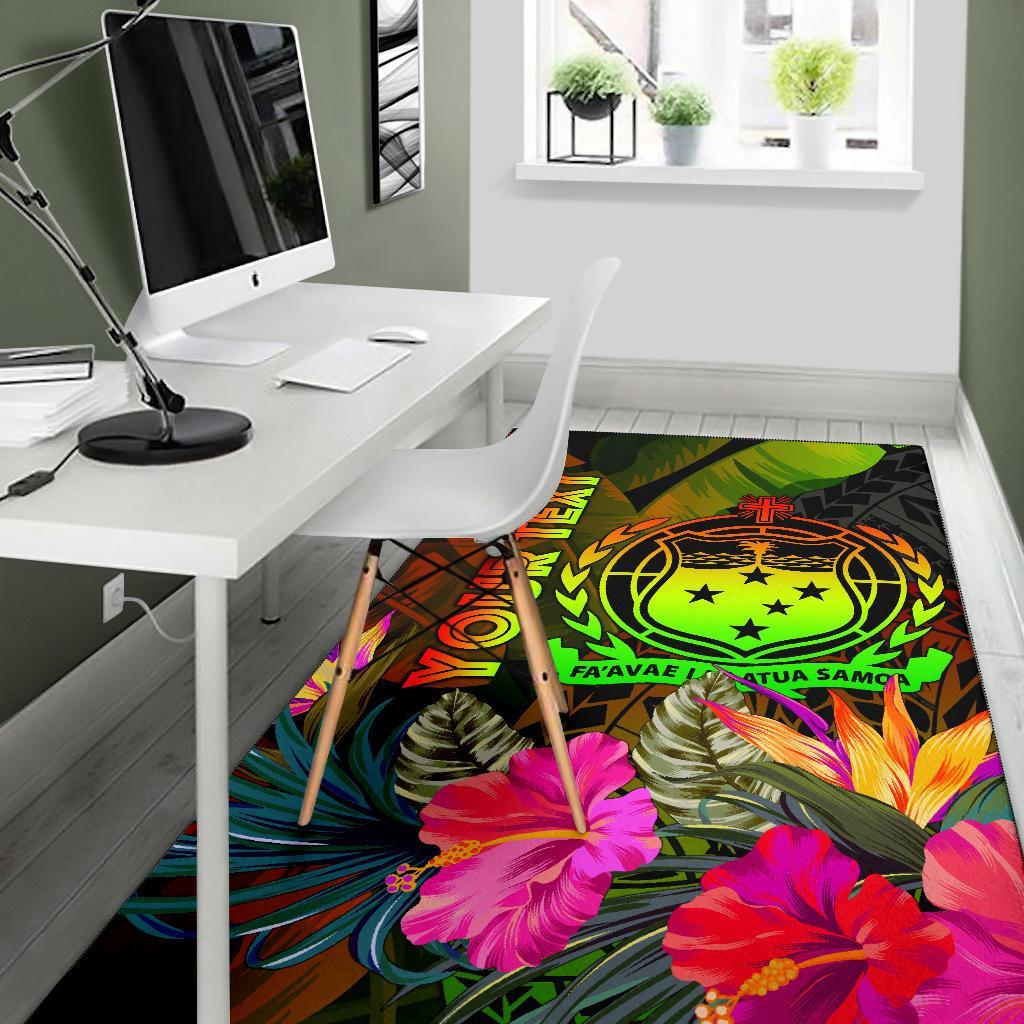 Samoa Polynesian Personalised Area Rug - Hibiscus and Banana Leaves