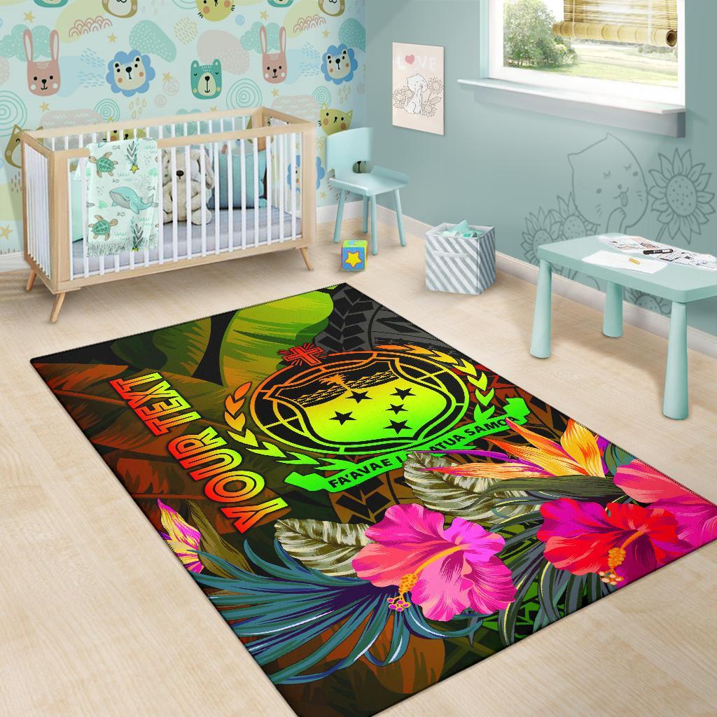 Samoa Polynesian Personalised Area Rug - Hibiscus and Banana Leaves