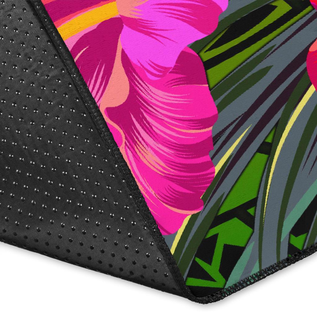 Samoa Polynesian Personalised Area Rug - Hibiscus and Banana Leaves