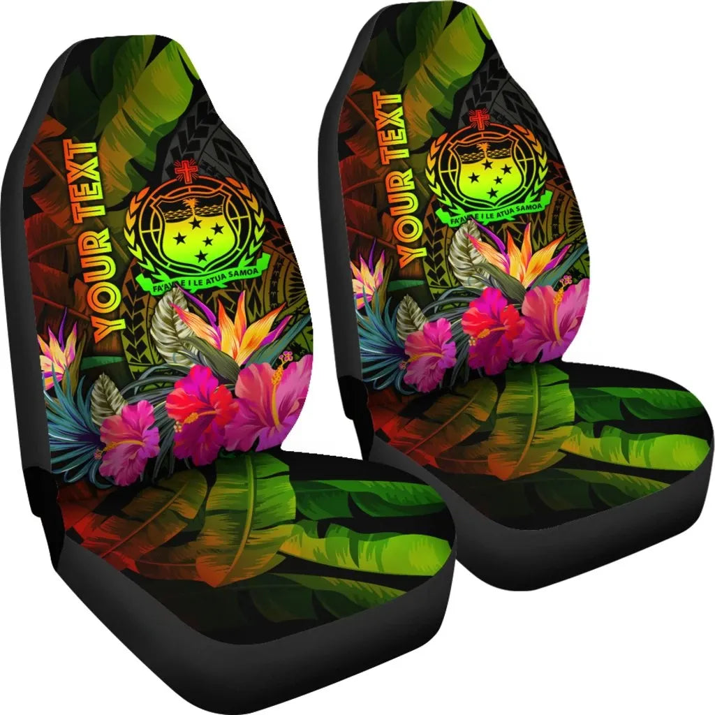 Samoa Polynesian Personalised Car Seat Covers -  Hibiscus and Banana Leaves