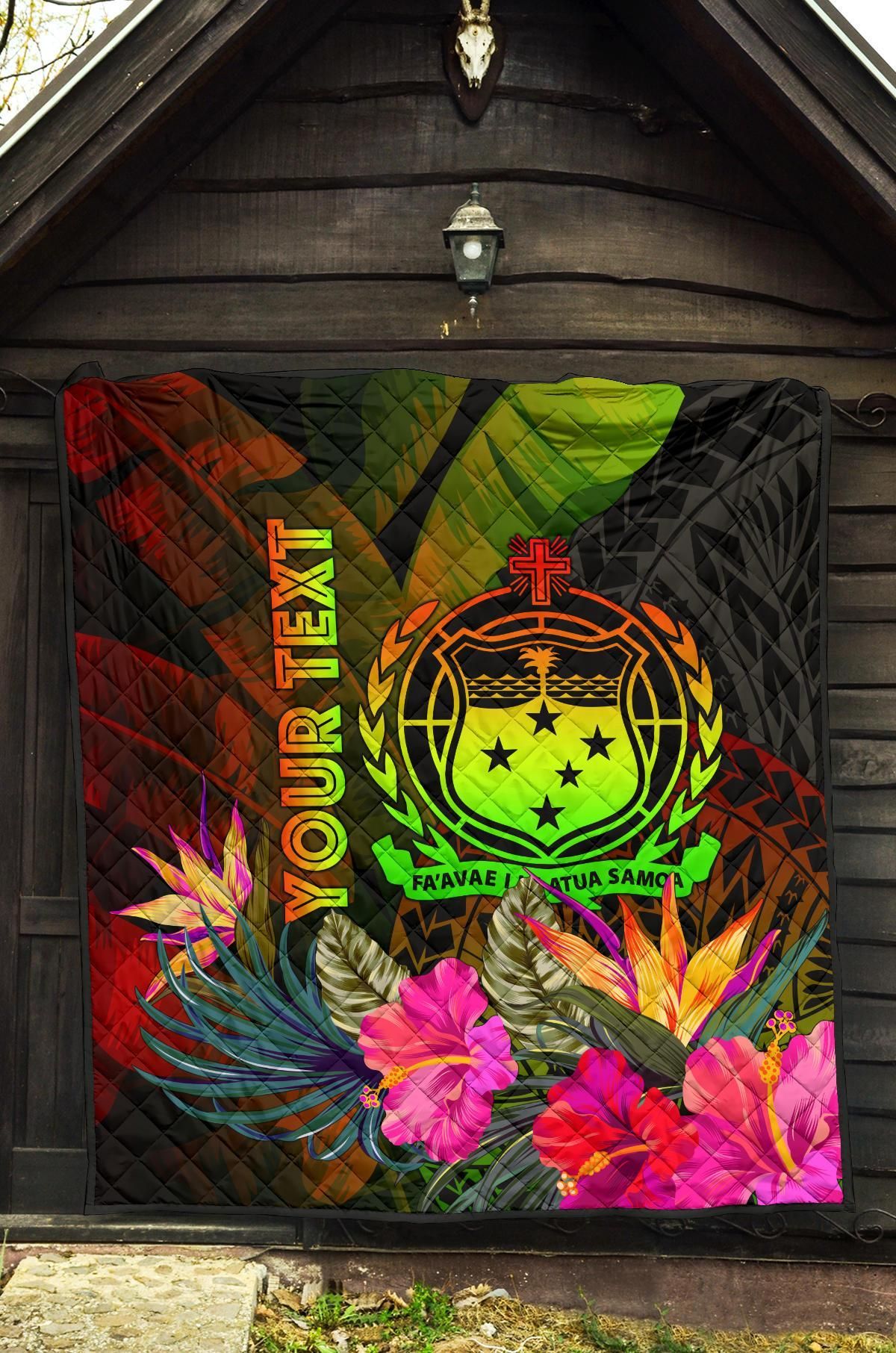 Samoa Polynesian Personalised Premium Quilt -  Hibiscus and Banana Leaves