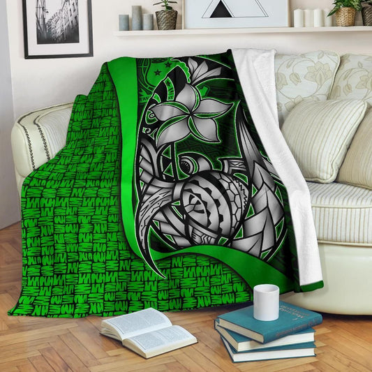 Samoa Polynesian Premium Blanket Green - Turtle With Hook