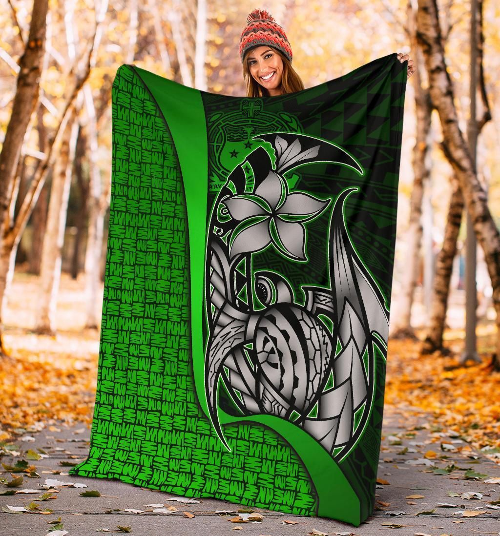 Samoa Polynesian Premium Blanket Green - Turtle With Hook