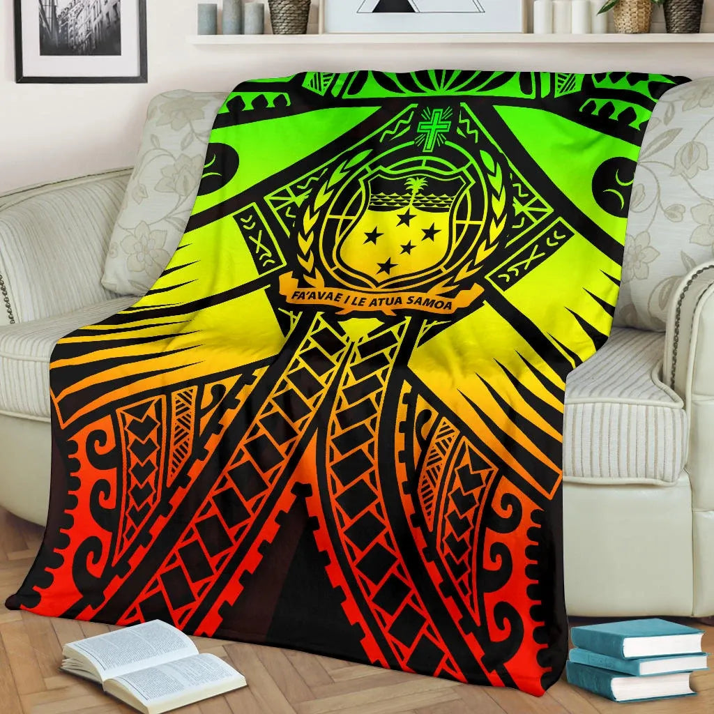 Samoa Polynesian Premium Blanket - Samoa Reggae Seal with Polynesian Tattoo