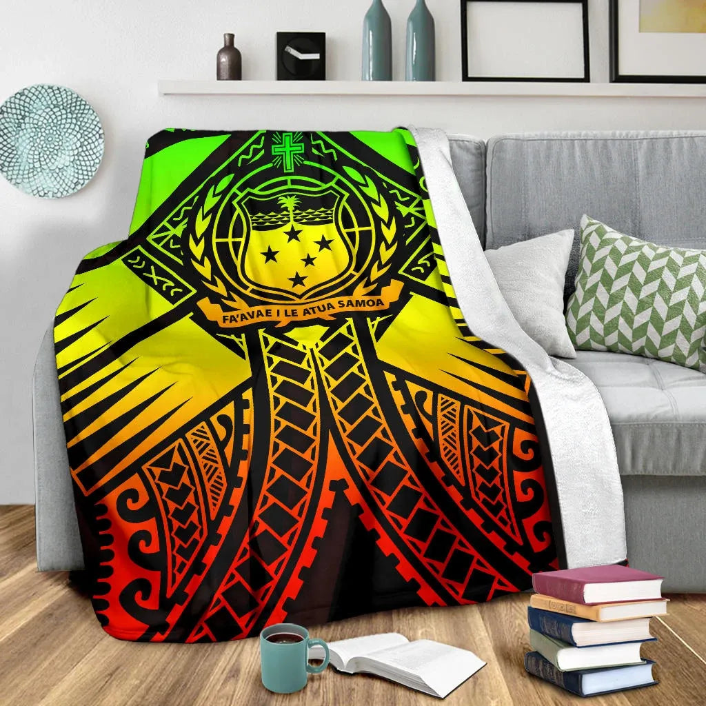 Samoa Polynesian Premium Blanket - Samoa Reggae Seal with Polynesian Tattoo