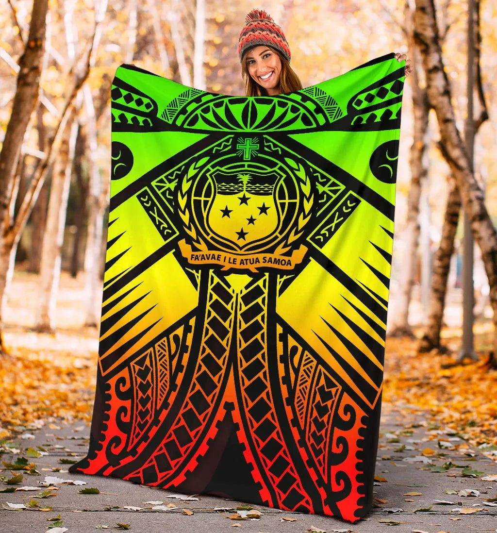 Samoa Polynesian Premium Blanket - Samoa Reggae Seal with Polynesian Tattoo