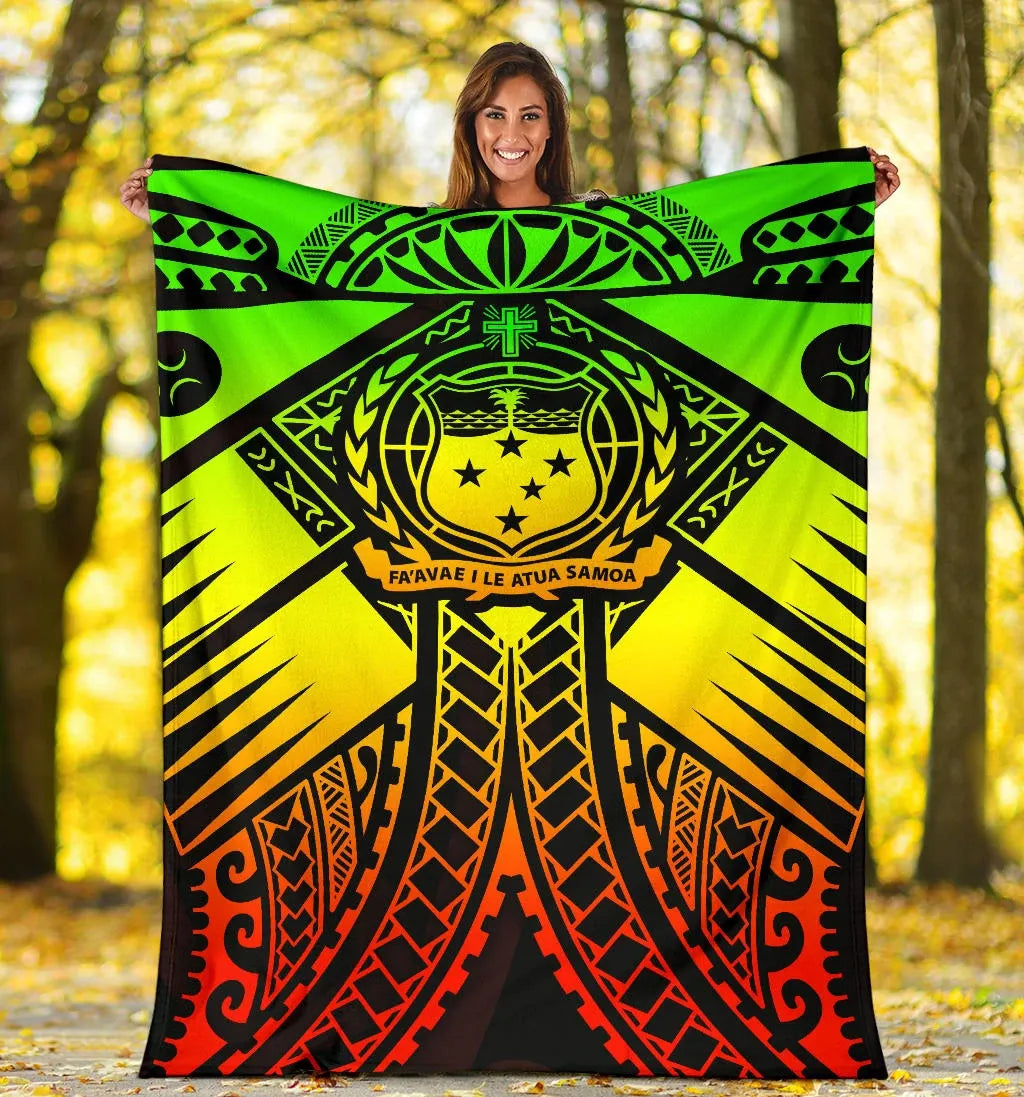 Samoa Polynesian Premium Blanket - Samoa Reggae Seal with Polynesian Tattoo