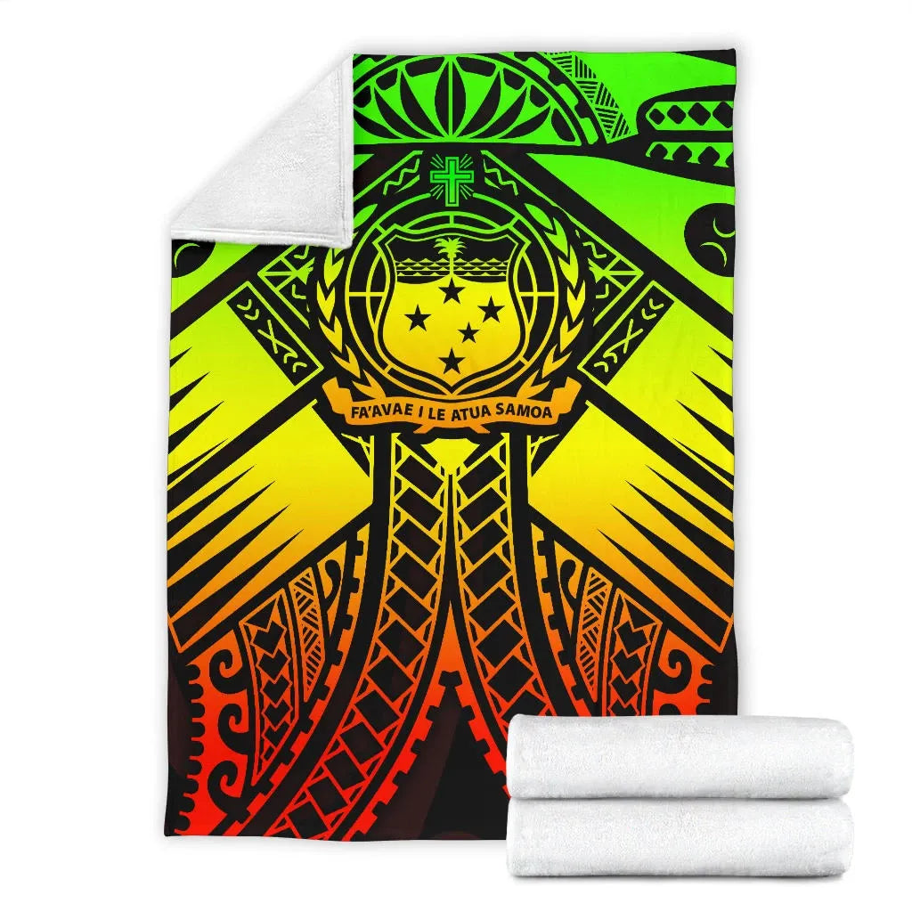Samoa Polynesian Premium Blanket - Samoa Reggae Seal with Polynesian Tattoo