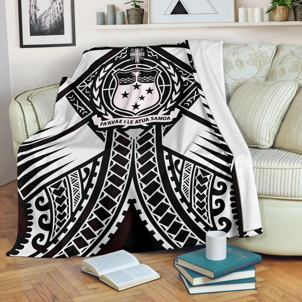 Samoa Polynesian Premium Blanket - Samoa White Seal with Polynesian Tattoo