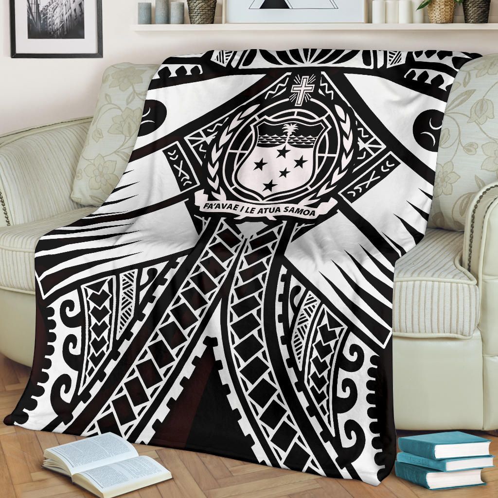 Samoa Polynesian Premium Blanket - Samoa White Seal with Polynesian Tattoo
