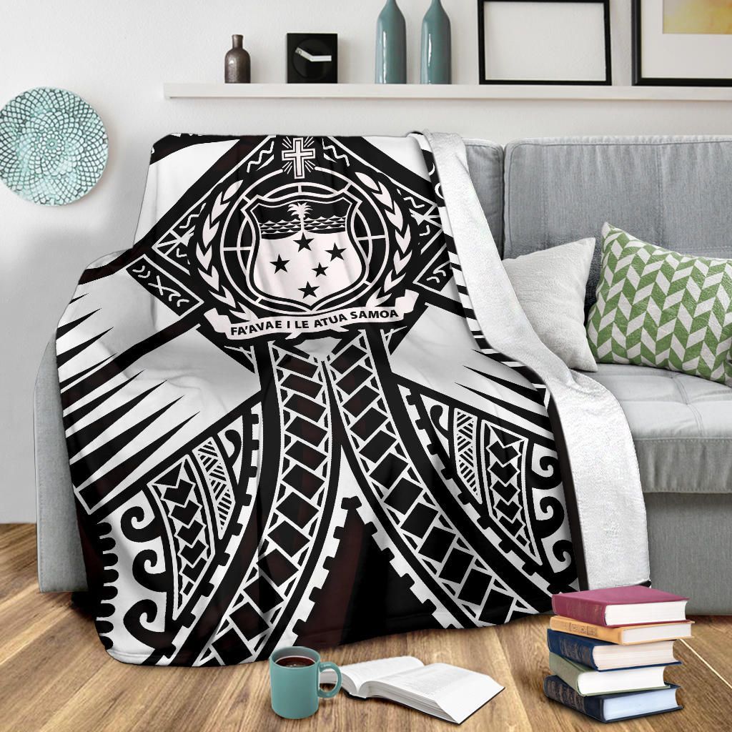 Samoa Polynesian Premium Blanket - Samoa White Seal with Polynesian Tattoo