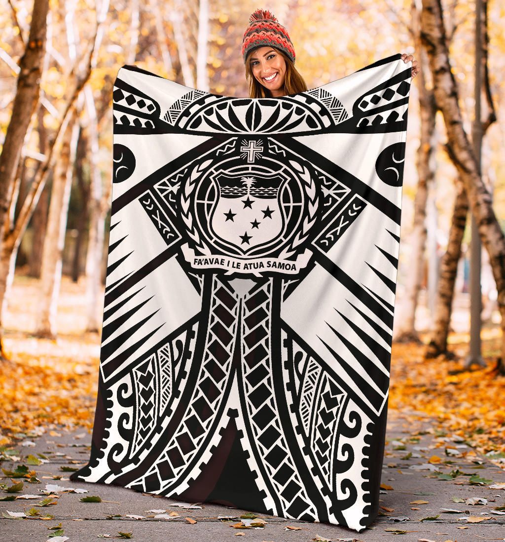 Samoa Polynesian Premium Blanket - Samoa White Seal with Polynesian Tattoo