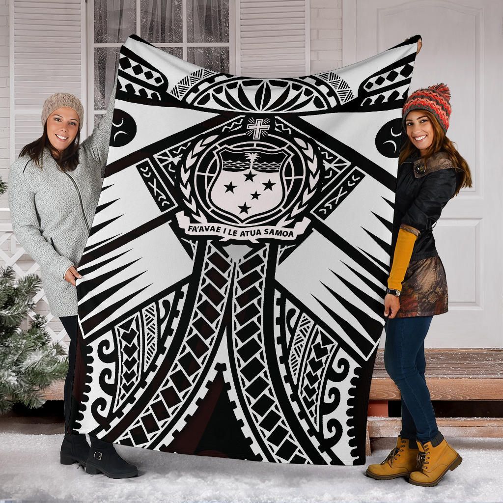 Samoa Polynesian Premium Blanket - Samoa White Seal with Polynesian Tattoo