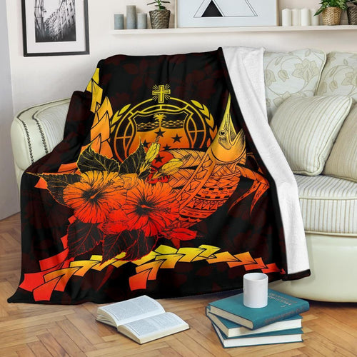Samoa Polynesian Premium Blanket - Swordfish With Hibiscus