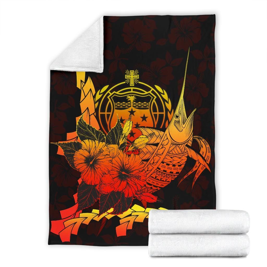 Samoa Polynesian Premium Blanket - Swordfish With Hibiscus