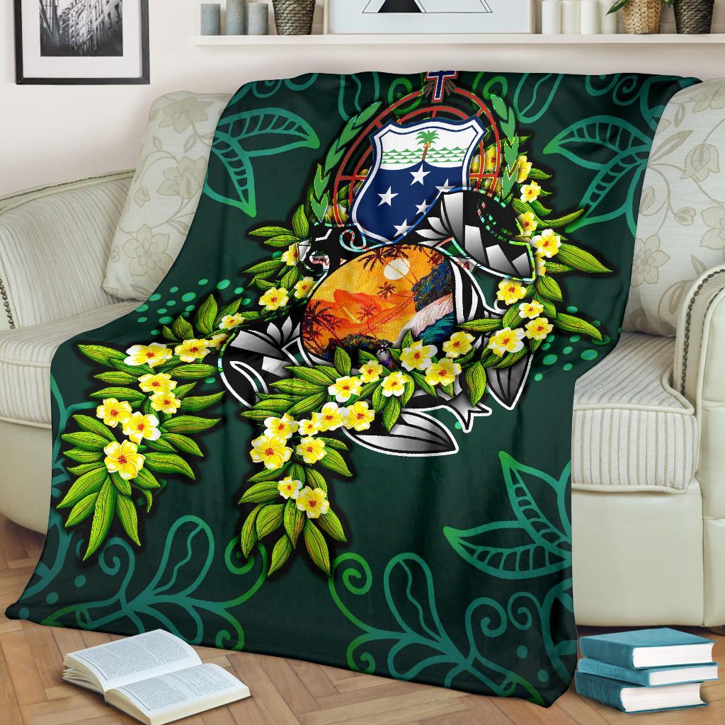 Samoa Polynesian Premium Blanket - Ti Leaf Lei Turtle