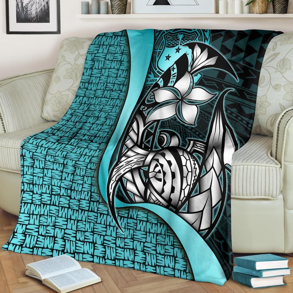Samoa Polynesian Premium Blanket Turquoise - Turtle With Hook