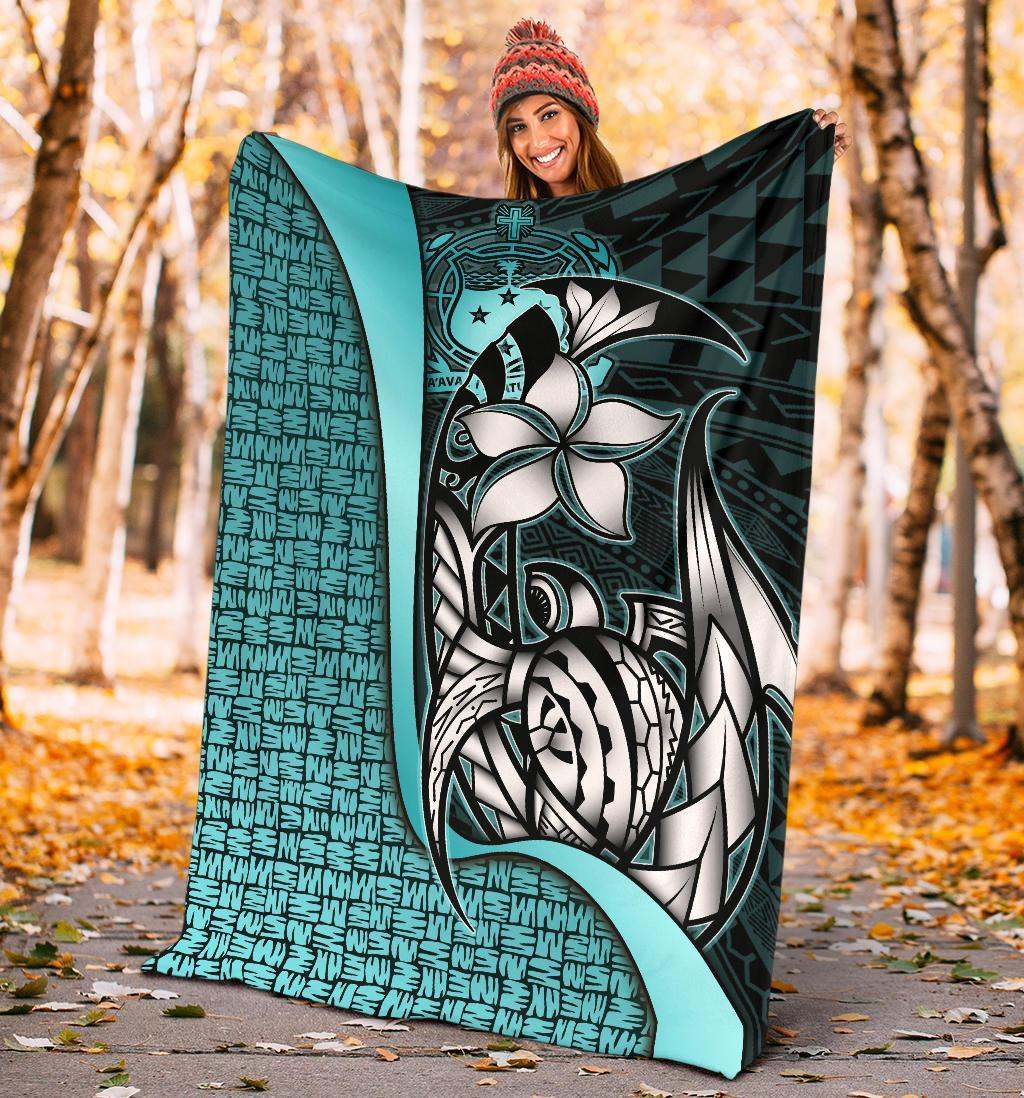 Samoa Polynesian Premium Blanket Turquoise - Turtle With Hook