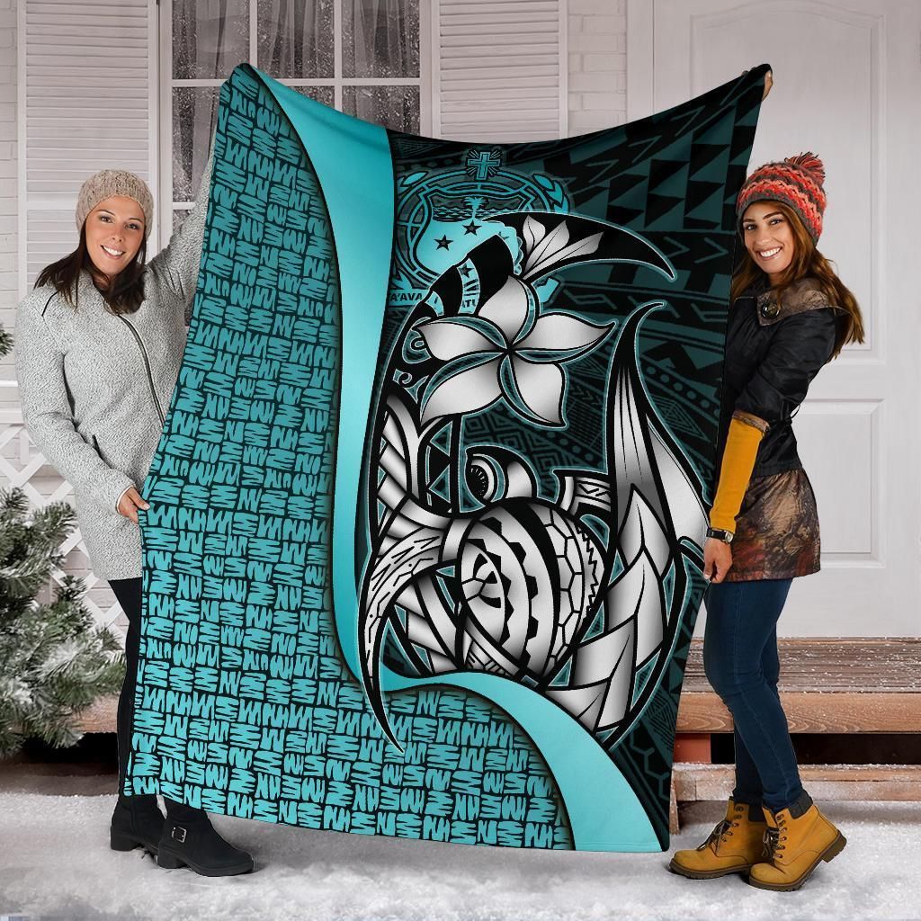 Samoa Polynesian Premium Blanket Turquoise - Turtle With Hook