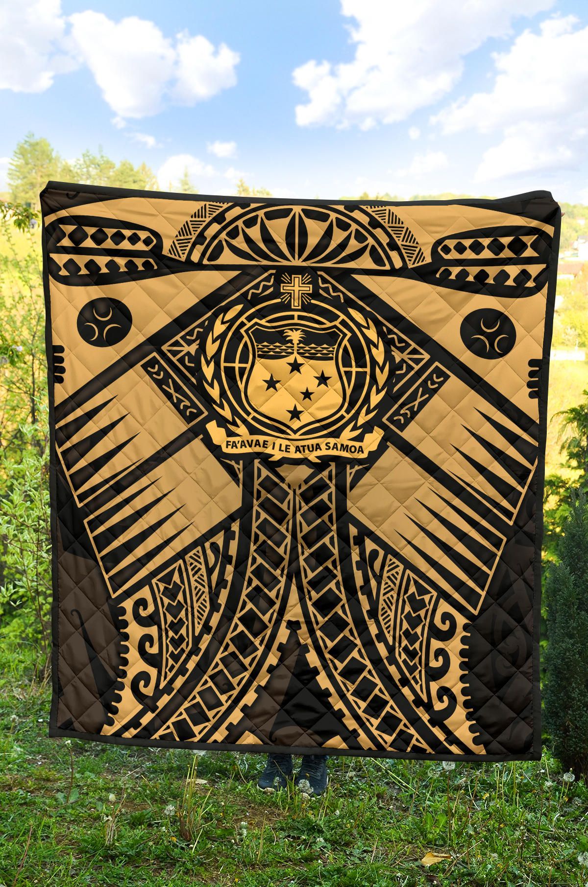 Samoa Polynesian Premium Quilt - Samoa Gold Seal with Polynesian Tattoo