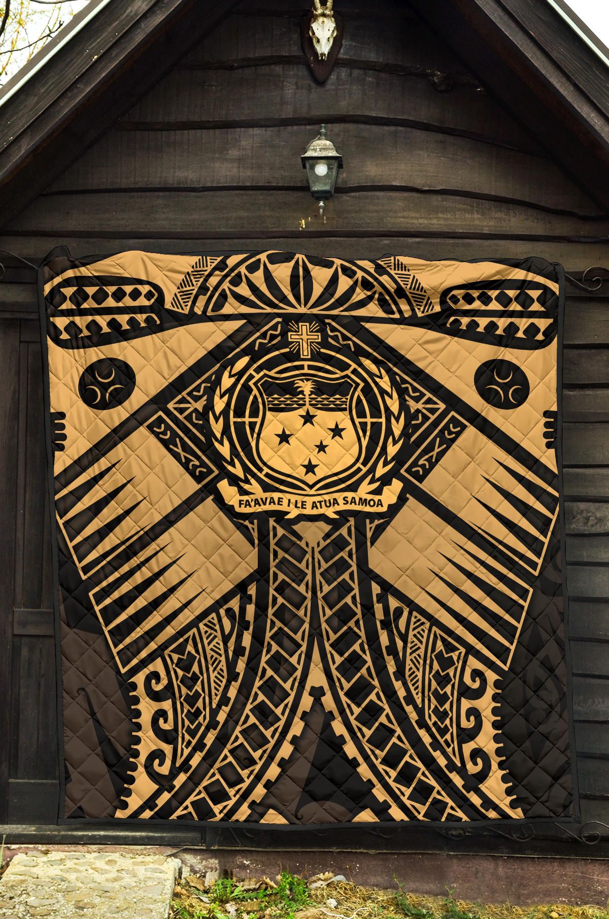 Samoa Polynesian Premium Quilt - Samoa Gold Seal with Polynesian Tattoo