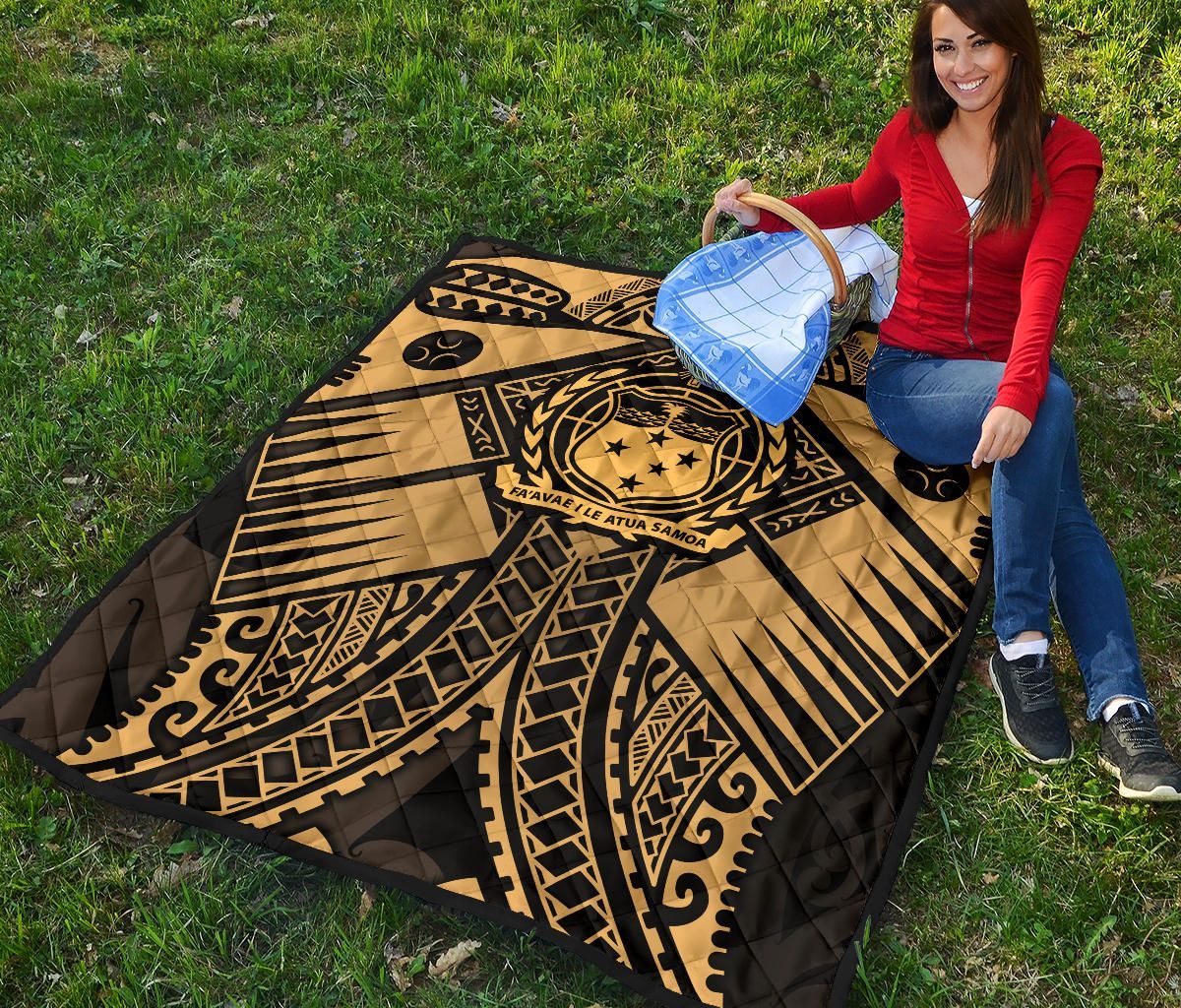 Samoa Polynesian Premium Quilt - Samoa Gold Seal with Polynesian Tattoo