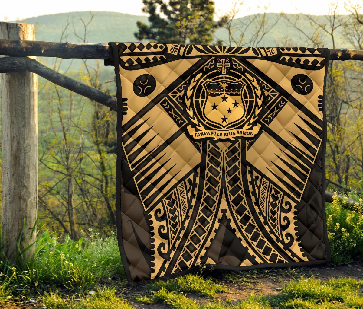 Samoa Polynesian Premium Quilt - Samoa Gold Seal with Polynesian Tattoo