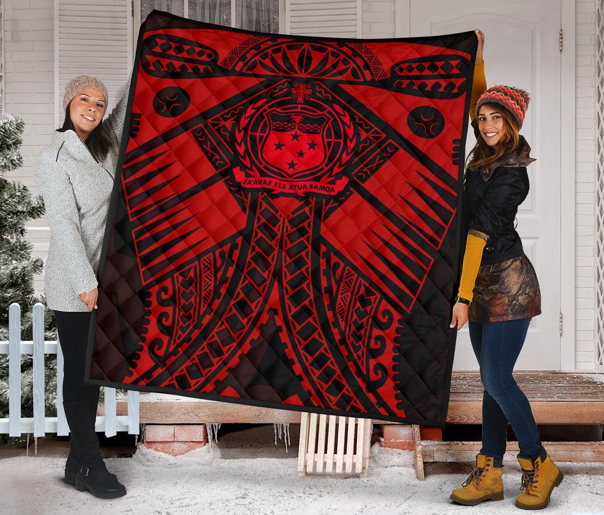 Samoa Polynesian Premium Quilt - Samoa Red Seal with Polynesian Tattoo