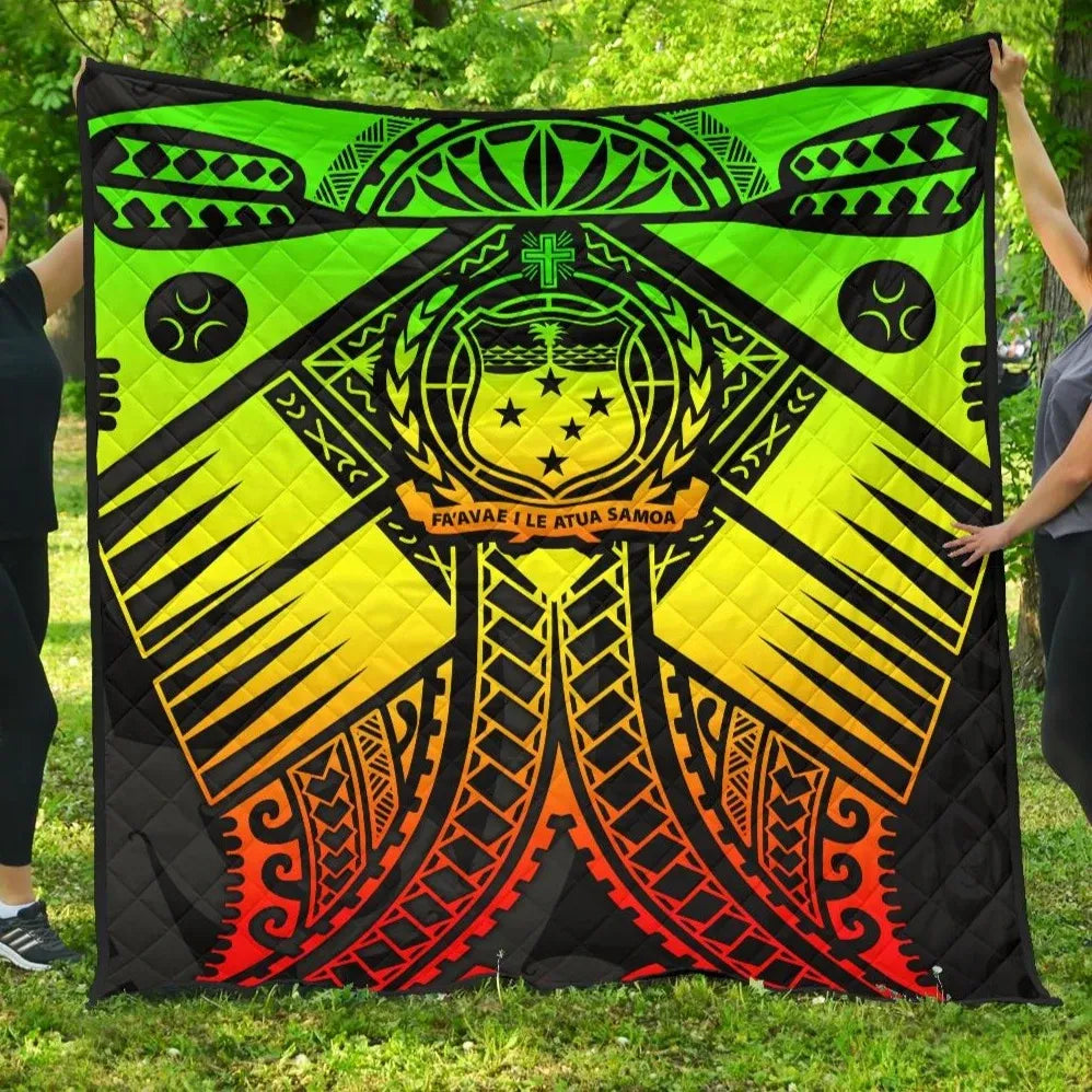 Samoa Polynesian Premium Quilt - Samoa Reggae Seal with Polynesian Tattoo