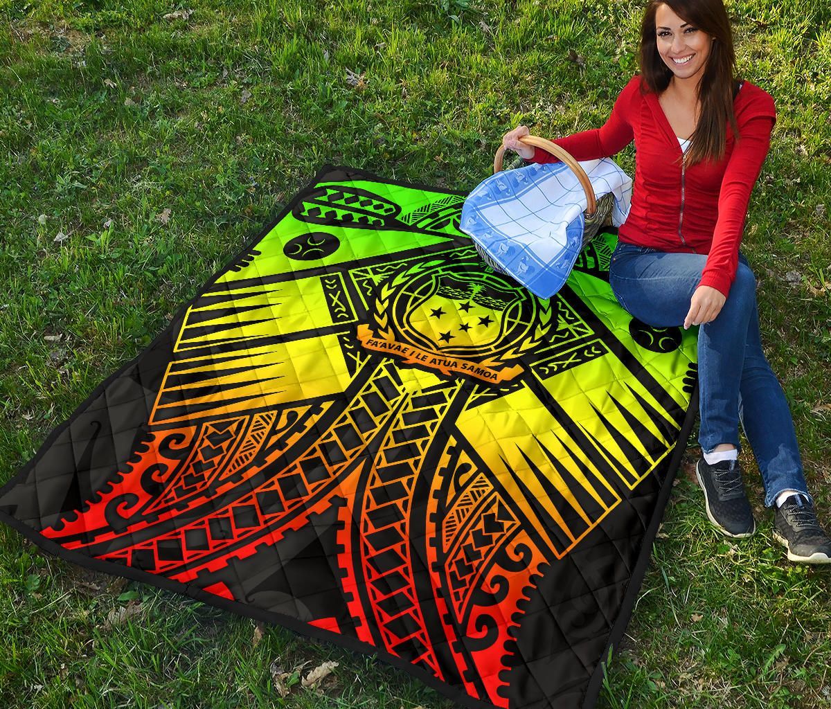 Samoa Polynesian Premium Quilt - Samoa Reggae Seal with Polynesian Tattoo