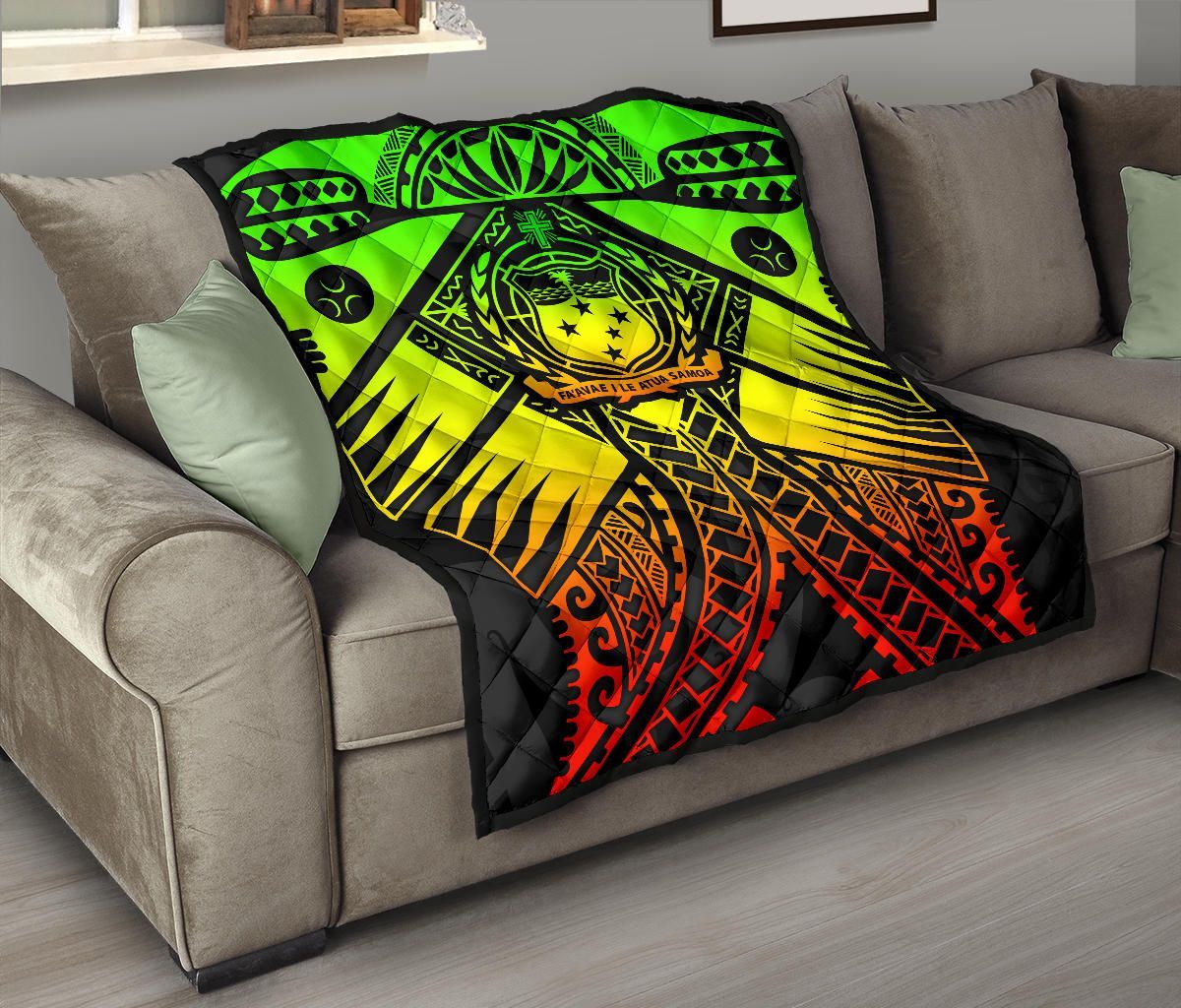 Samoa Polynesian Premium Quilt - Samoa Reggae Seal with Polynesian Tattoo