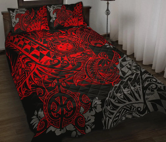 Samoa Polynesian Quilt Bed Set - Red Turtle Flowing