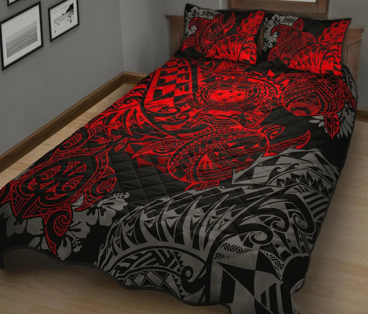 Samoa Polynesian Quilt Bed Set - Red Turtle Flowing